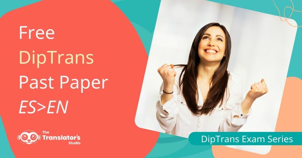 A woman celebrating because she got a free DipTrans Past paper in Spanish to English.