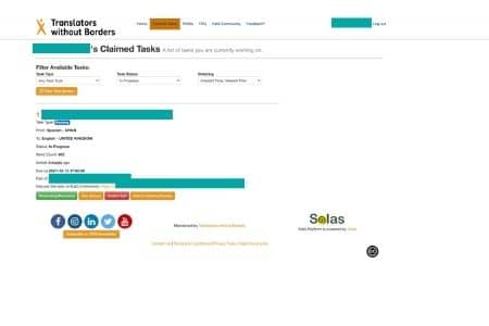 Screenshot of the Translators without Borders dashboard