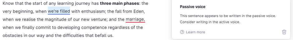 Grammarly with the passive voice