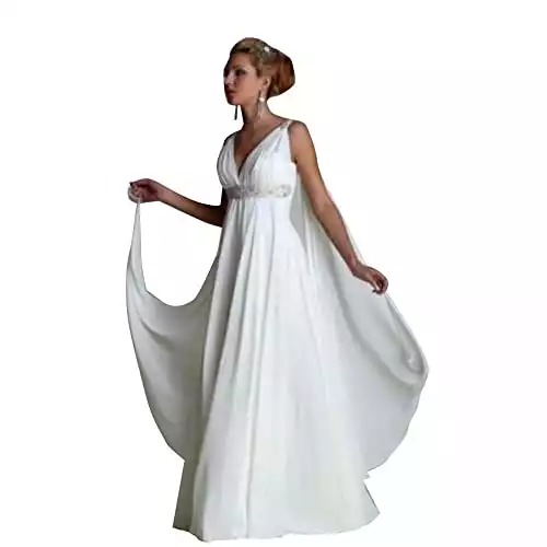 Gothic Beach Wedding Dress Boho Wedding Dress with Watteau Train High Waist Plus Size (8, Ivory)